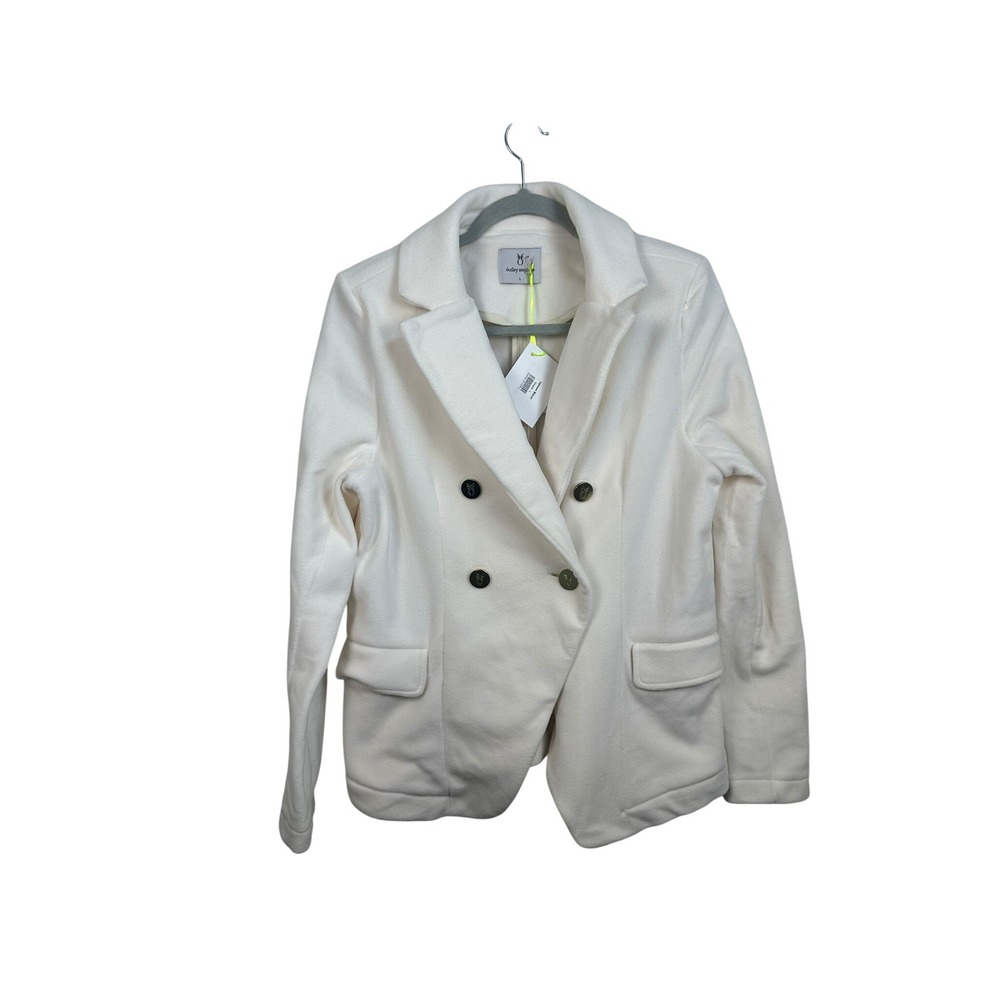 Dudley Stephens Uptown Blazer Women Large Cream NEW Fleece Double Breasted Gold